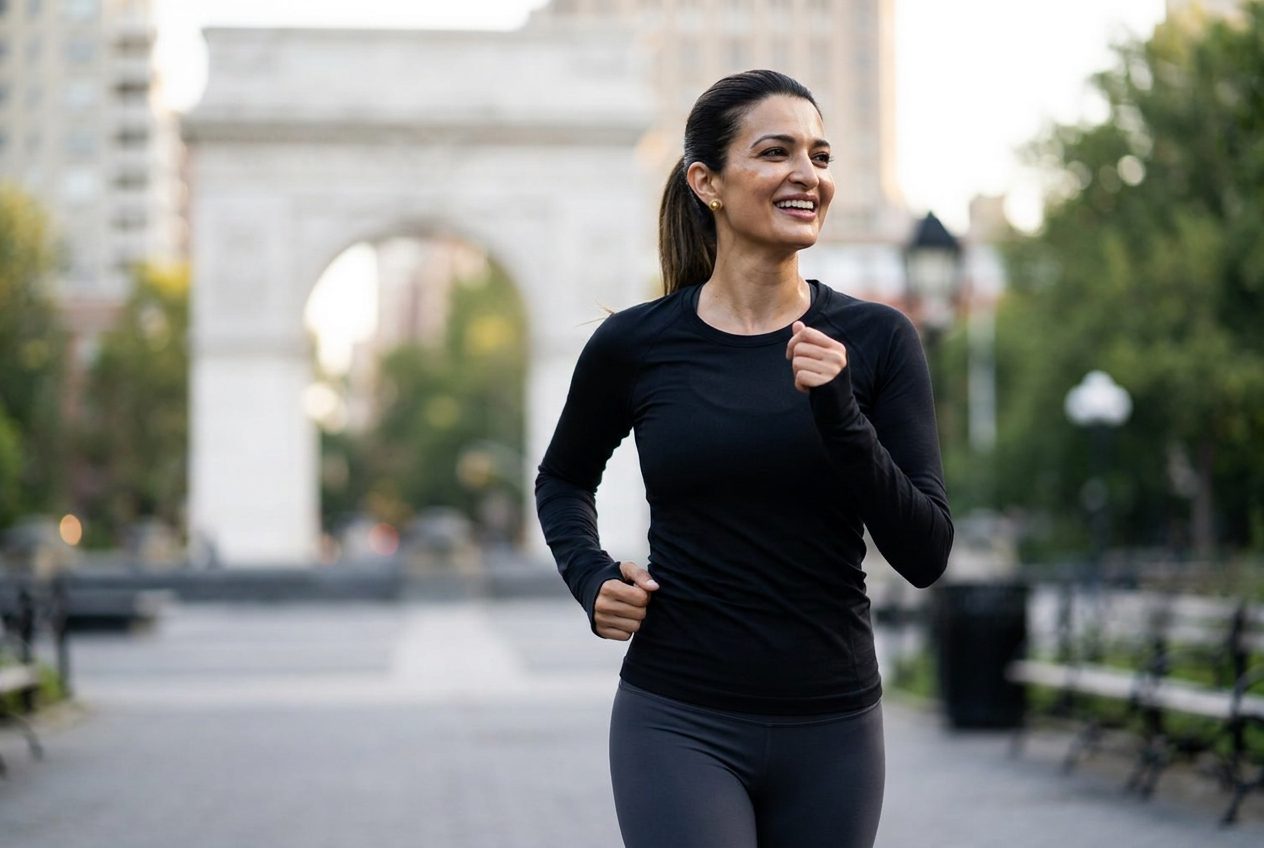 Dr. Anuragini Pandey, MD, on a morning run in Washington Square Park