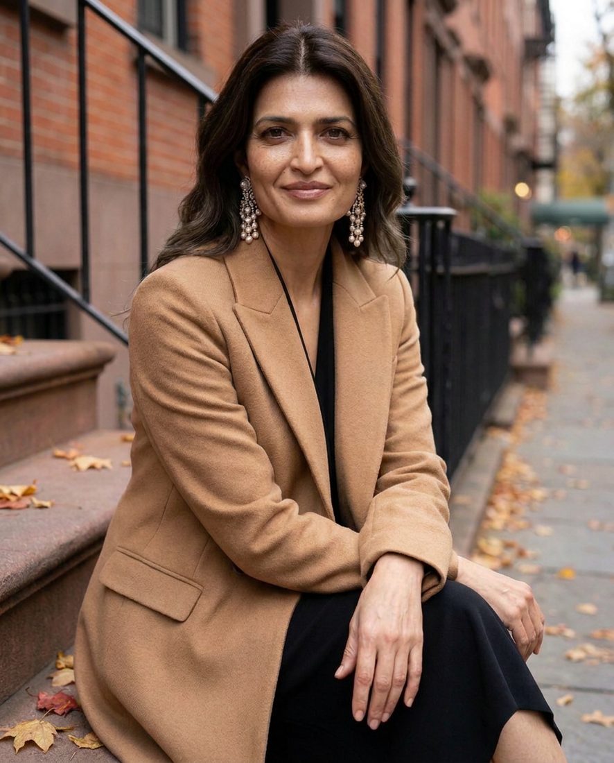 Dr. Anuragini Pandey on a West Village townhouse stoop